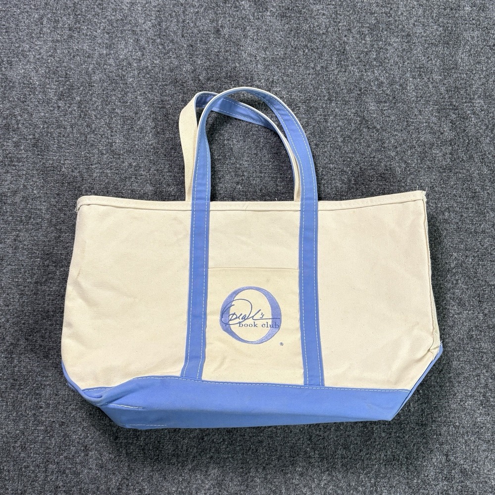Vintage 1990s LL Bean Boat and Tote Medium Canvas Blue White USA Made Open Top